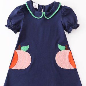 Navy Pumpkin Embroidered Dress